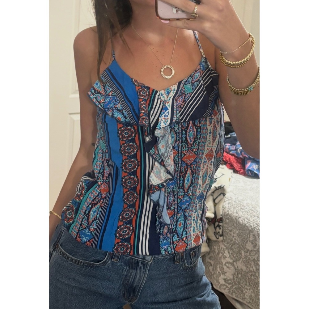 Charlotte Russe Ruffle Tank Top Womens XS Crochet Boho Festival Hippie Eclectic